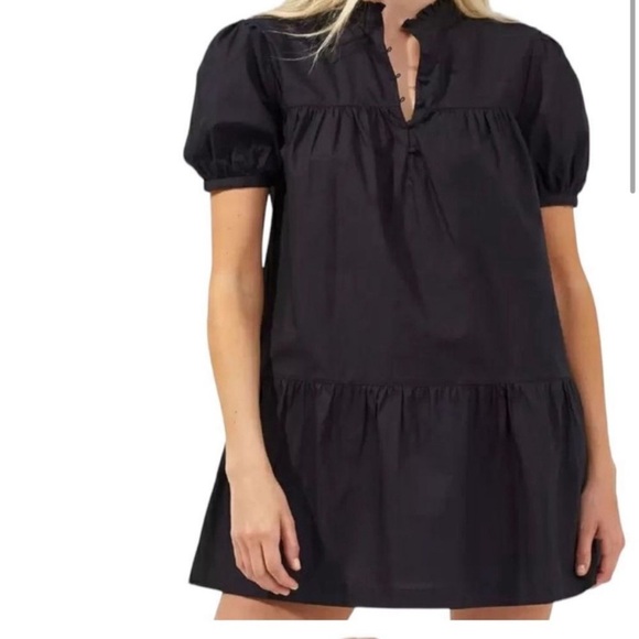 French Connection Poplin Mini Dress Organic Cotton Puff Short Sleeve Black Small - Picture 5 of 14